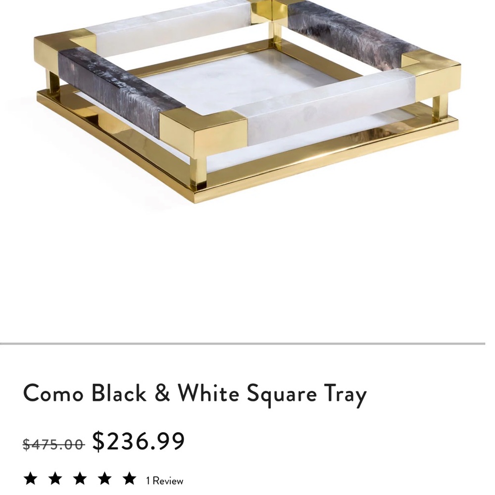 Jonathan Adler Black, White, and Gold Square Vanity Tray.  14” W, 14” L, 3.25” H